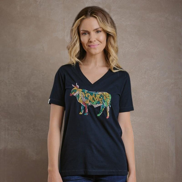 Kingsley Paint Embroidery Nguni Shabby Vee Tee - Midnight