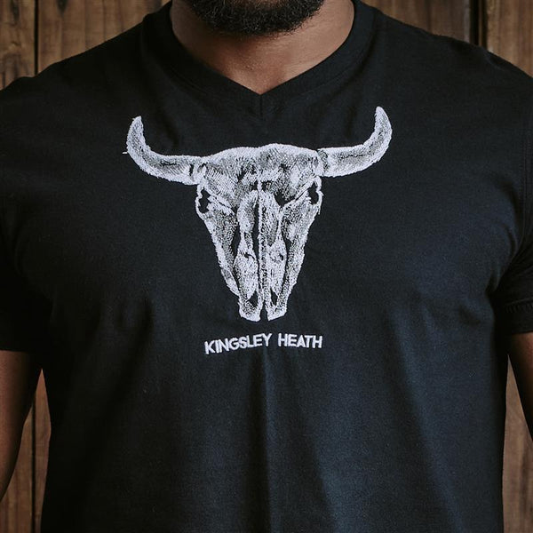 Cross Hatch Foild Skull V-Neck Tee - Mamba - Kingsley Heath