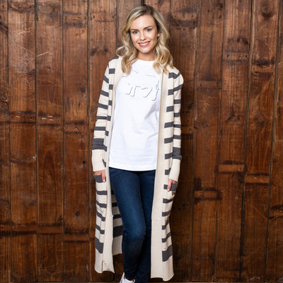 Cosy Gowrie Striped Maxi Cardi Ivory