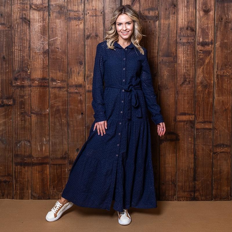 Anglais Tiered Shirt Dress  - Midnight