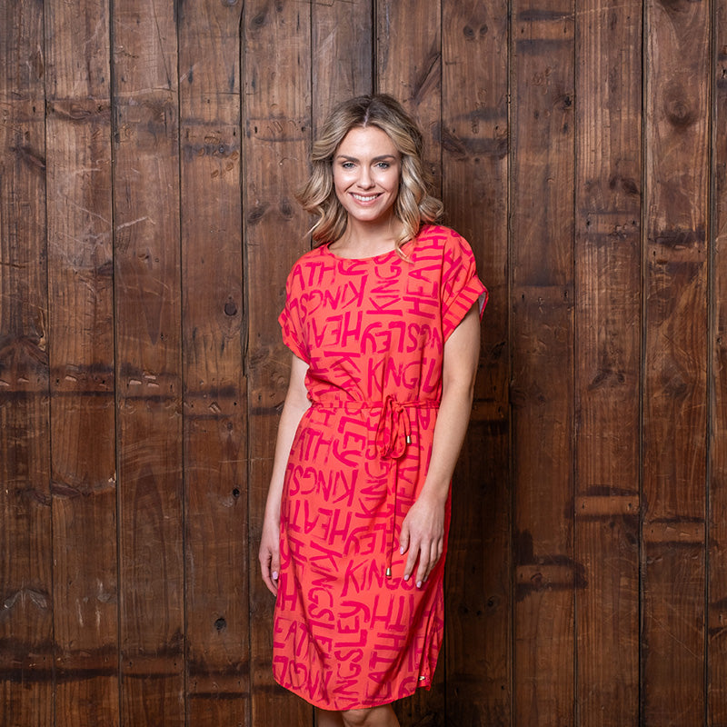 Kingsley Words Belted Shift Dress Hibiscus