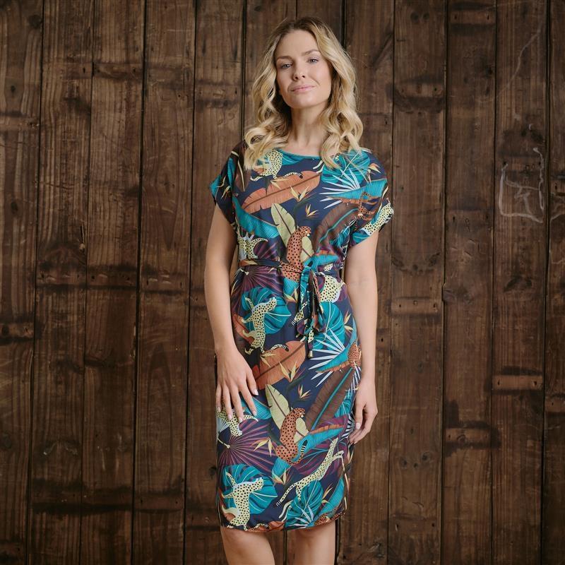 Feline Luxe Belted Shift Dress - Midnight