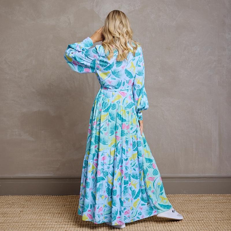 Kingsley Cheetah Elements Bishop Sleeve Dress - Seafoam