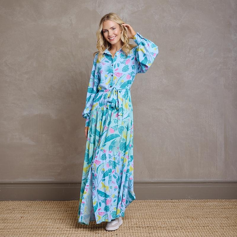Kingsley Cheetah Elements Bishop Sleeve Dress - Seafoam