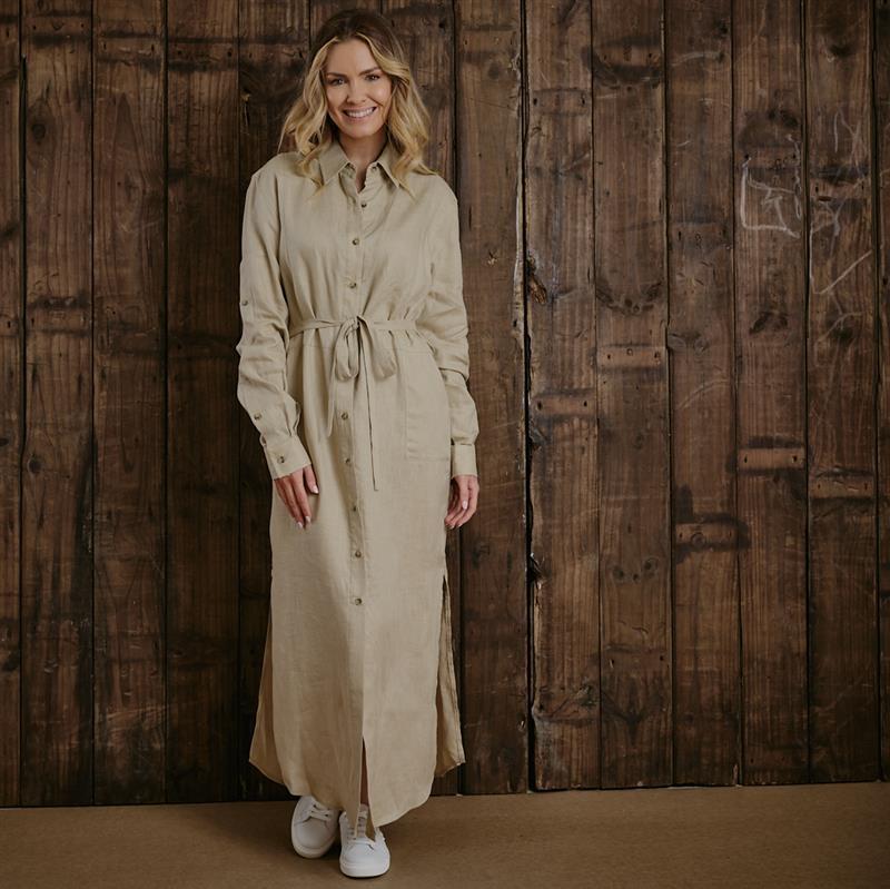 Kingsley Summer Linen Shirt Dress - Sand