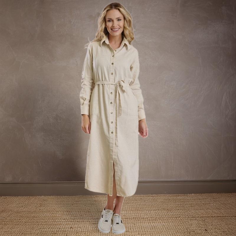 Kingsley Summer Linen Shirt Dress - Sand