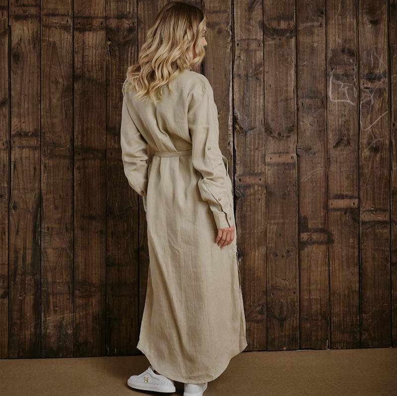 Kingsley Summer Linen Shirt Dress - Sand