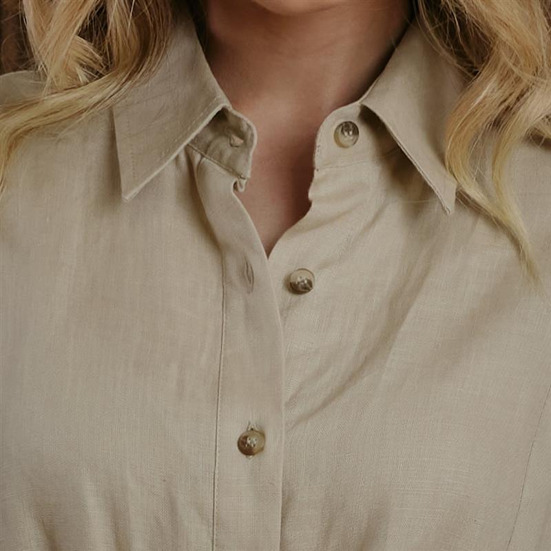 Kingsley Summer Linen Shirt Dress - Sand