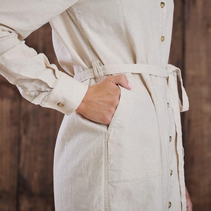 Kingsley Summer Linen Shirt Dress - Sand