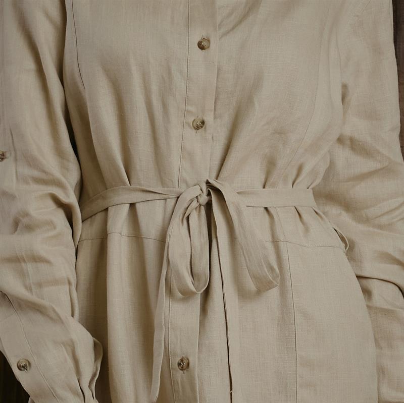 Kingsley Summer Linen Shirt Dress - Sand