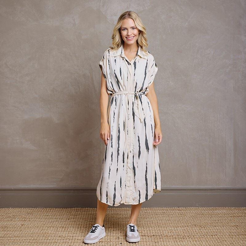 Kingsley African Strokes Shirt Dress - Ivory