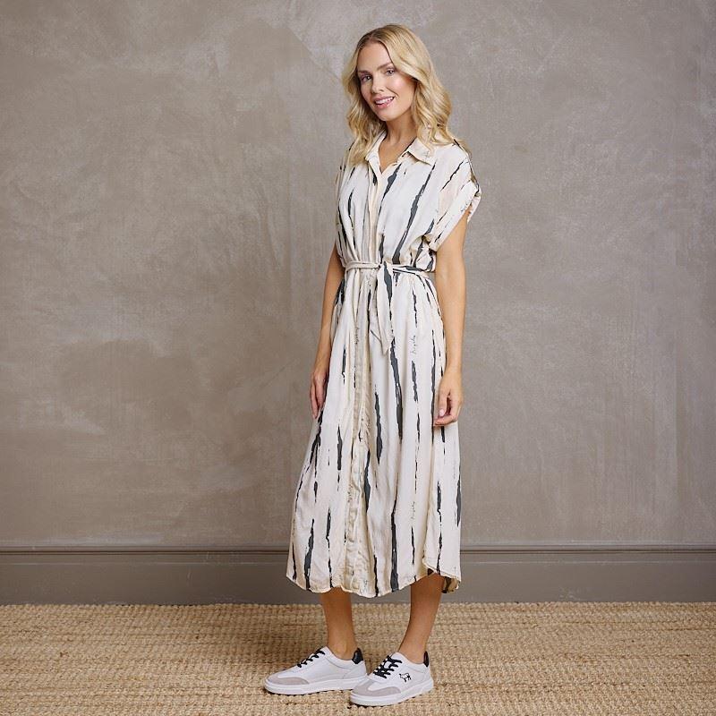 Kingsley African Strokes Shirt Dress - Ivory