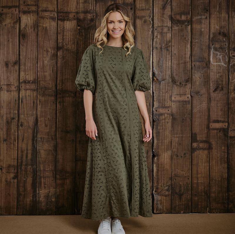 Kingsley Anglaise A Line Maxi Dress - Fatigue