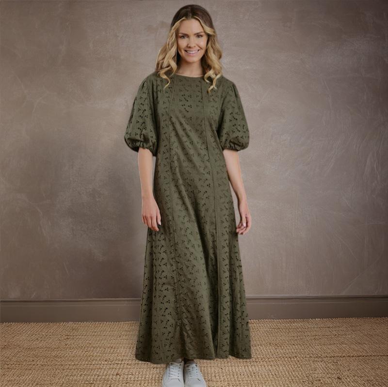 Kingsley Anglaise A Line Maxi Dress - Fatigue