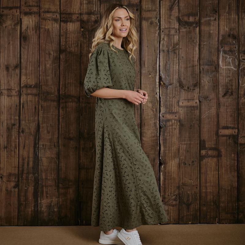 Kingsley Anglaise A Line Maxi Dress - Fatigue