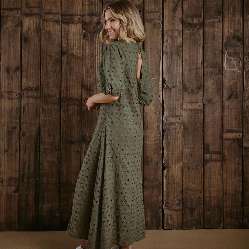 Kingsley Anglaise A Line Maxi Dress - Fatigue