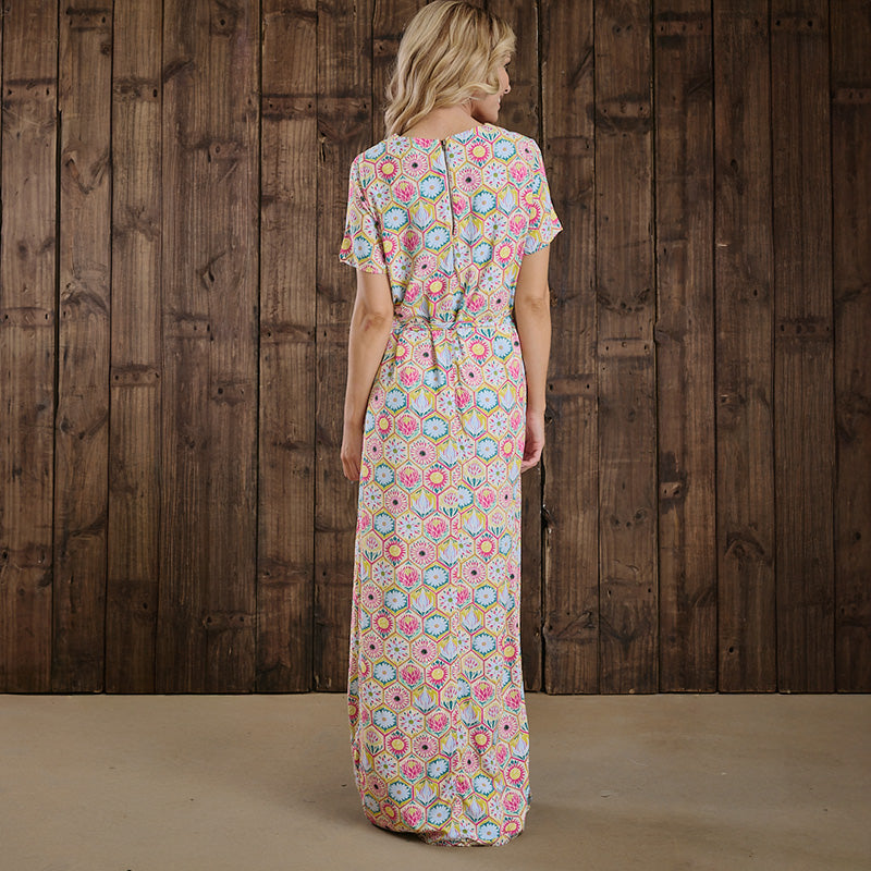 Kingsley Moroccan Protea Classic Maxi Dress - Fatigue