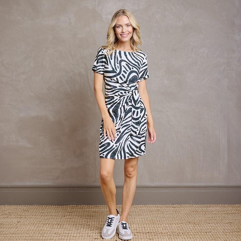 Kingsley African Monochrome Wrap Midi Dress - Ivory