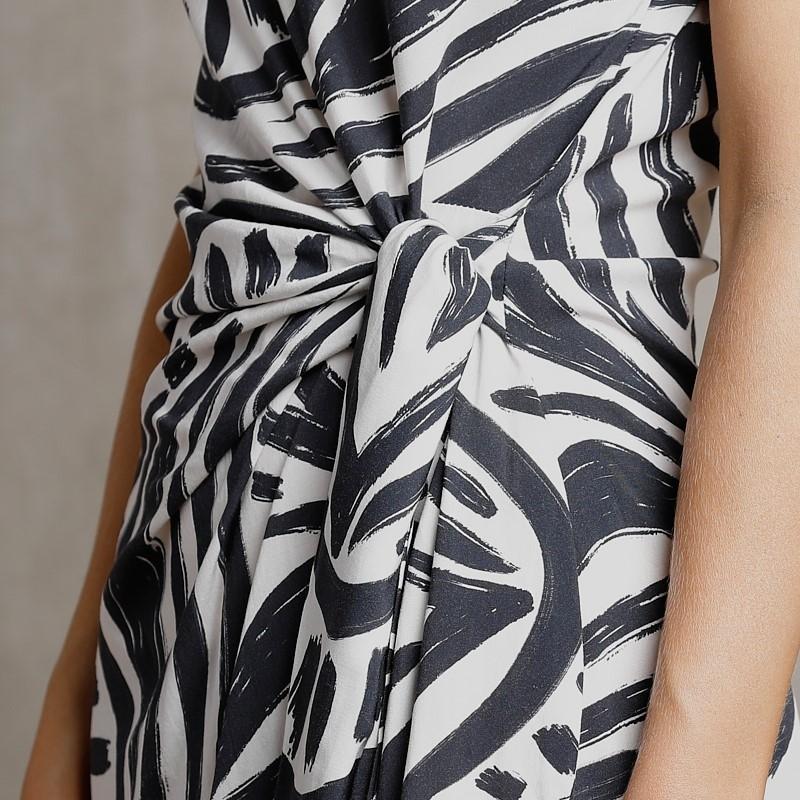 Kingsley African Monochrome Wrap Midi Dress - Ivory