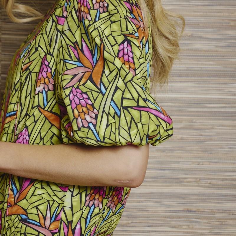 Stain Glass Strelitzia A line Dress - Moss