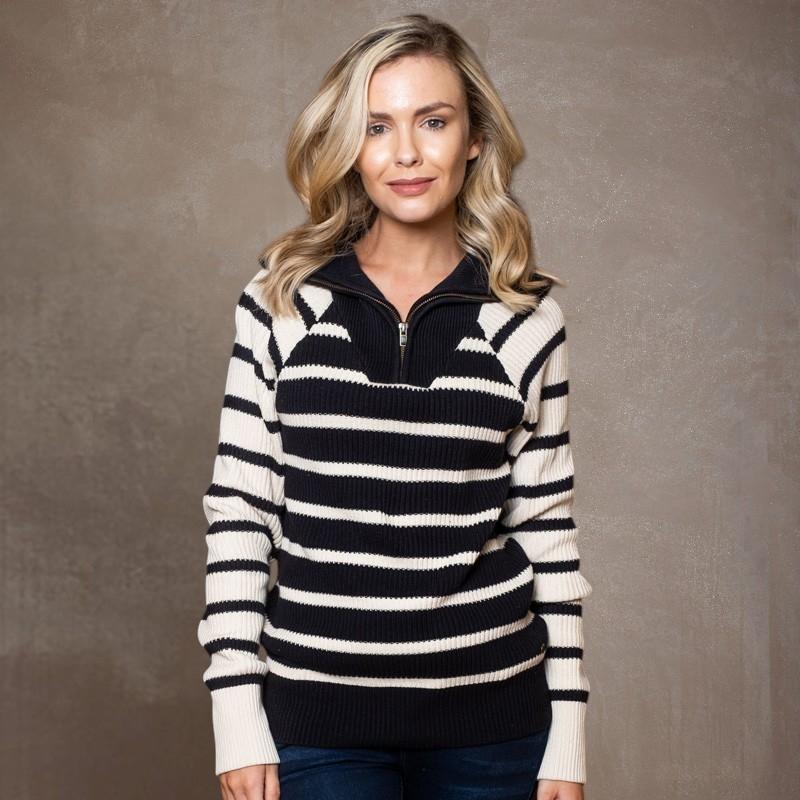 Kingsley Heath Nautical Quarter Zip Funnel Collar Knit Ivory  - Ivory