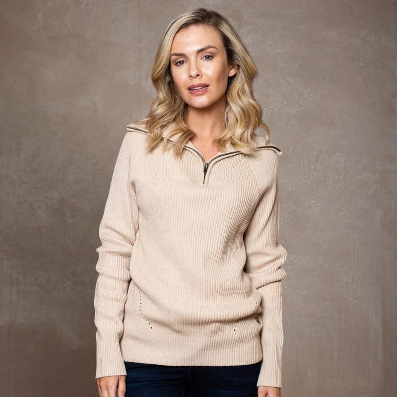 Leopards Leap Quarter Zip Funnel Collar Knit Pangolin  - Pangolin