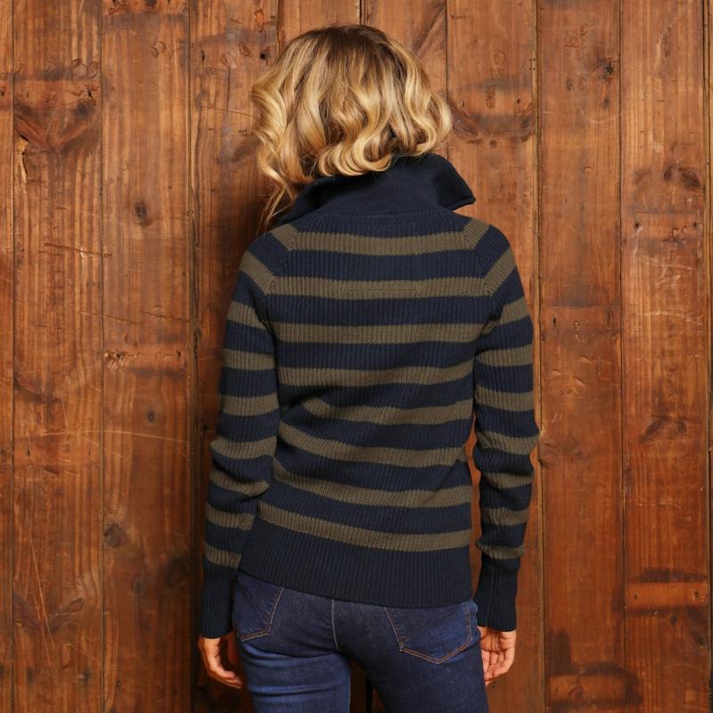 Kingsley Thula Striped Quarter Zip Knit - Midnight
