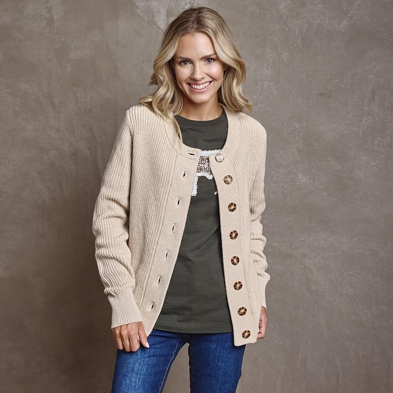 Luxe Fine Cable Cardi Knit - Pangolin