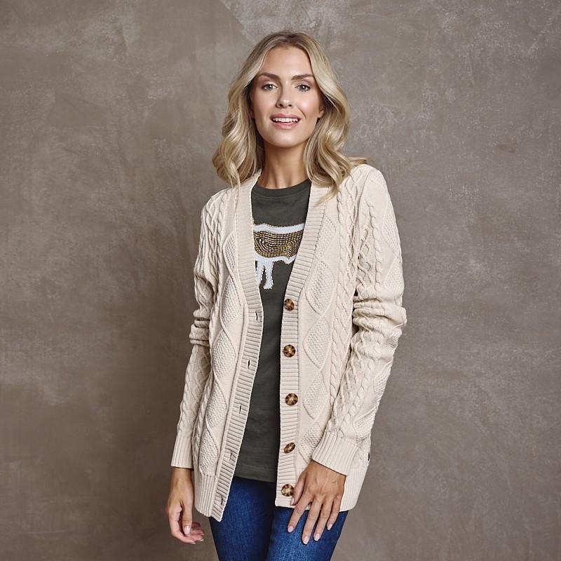 Cable Belted Cardi Knit - Ivory