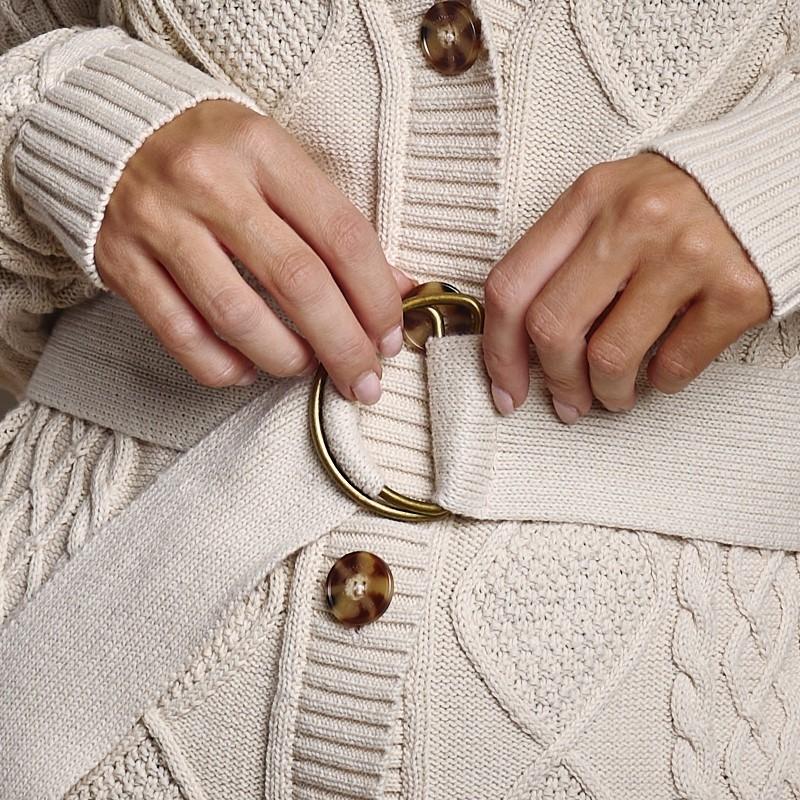 Cable Belted Cardi Knit - Ivory - Kingsley Heath