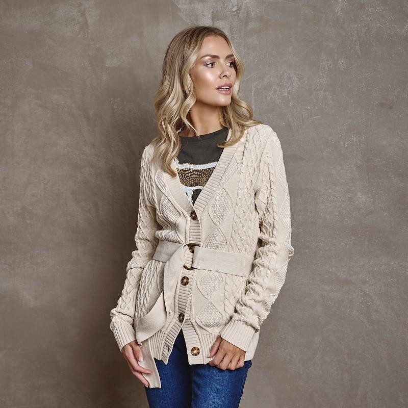 Cable Belted Cardi Knit - Ivory