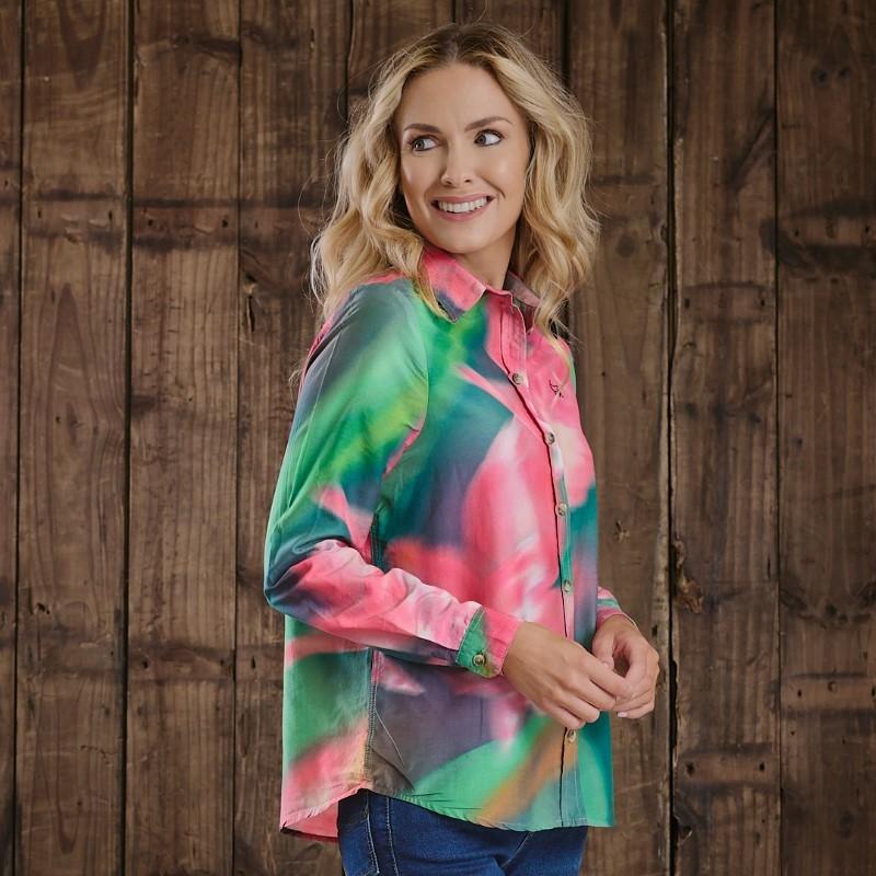 Kingsley Bold Floral Kaleidoscope Silk Blend Slim Fit Shirt  - Teal