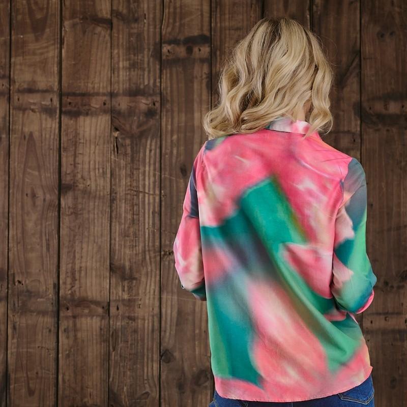 Kingsley Bold Floral Kaleidoscope Silk Blend Slim Fit Shirt  - Teal