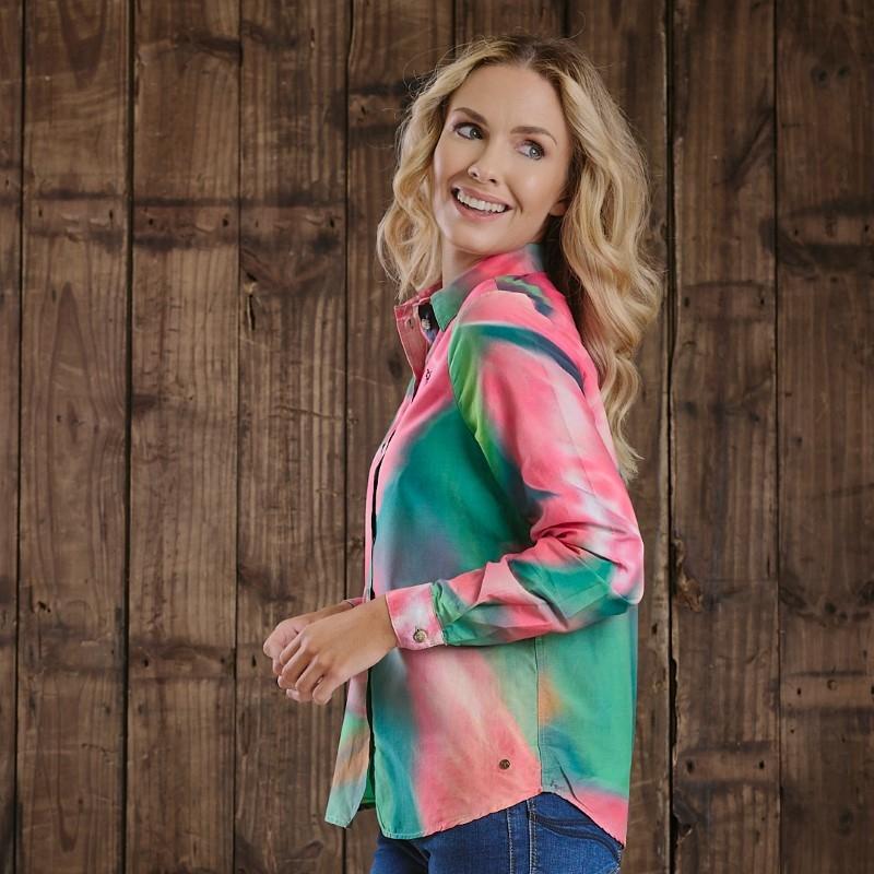Kingsley Bold Floral Kaleidoscope Silk Blend Slim Fit Shirt  - Teal