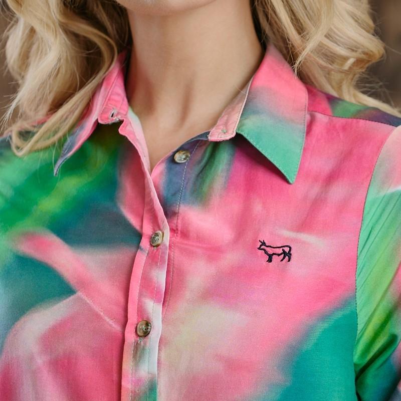 Kingsley Bold Floral Kaleidoscope Silk Blend Slim Fit Shirt  - Teal