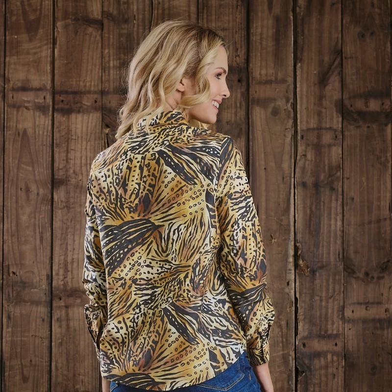 Kingsley Leopard Tortoise Shell Silk Blend SF Shirt - Ivory