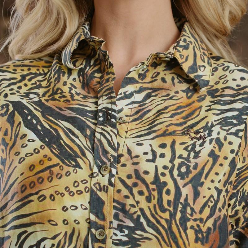 Kingsley Leopard Tortoise Shell Silk Blend SF Shirt - Ivory