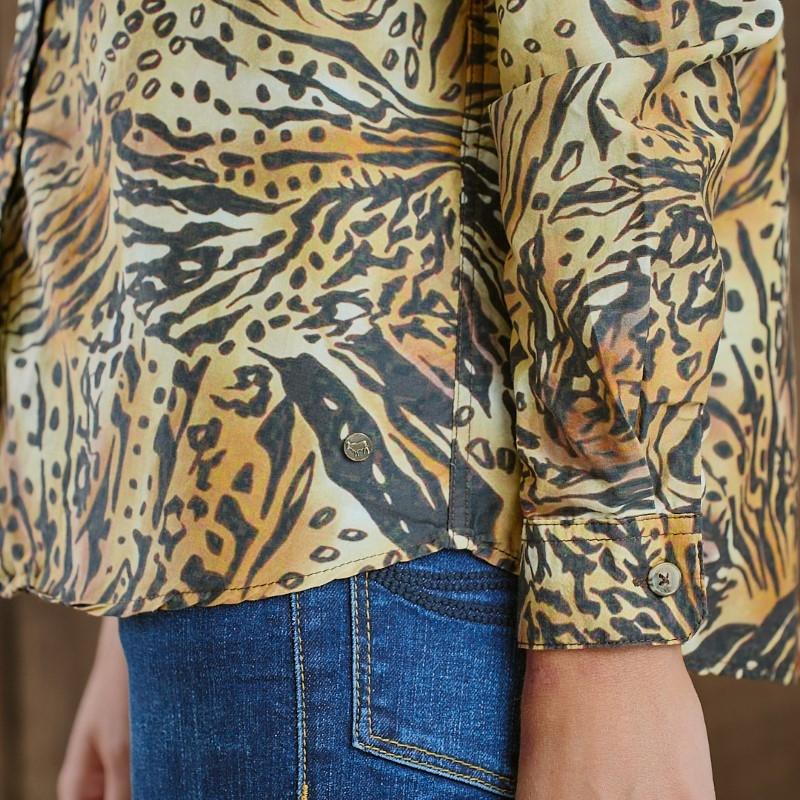 Kingsley Leopard Tortoise Shell Silk Blend SF Shirt - Ivory