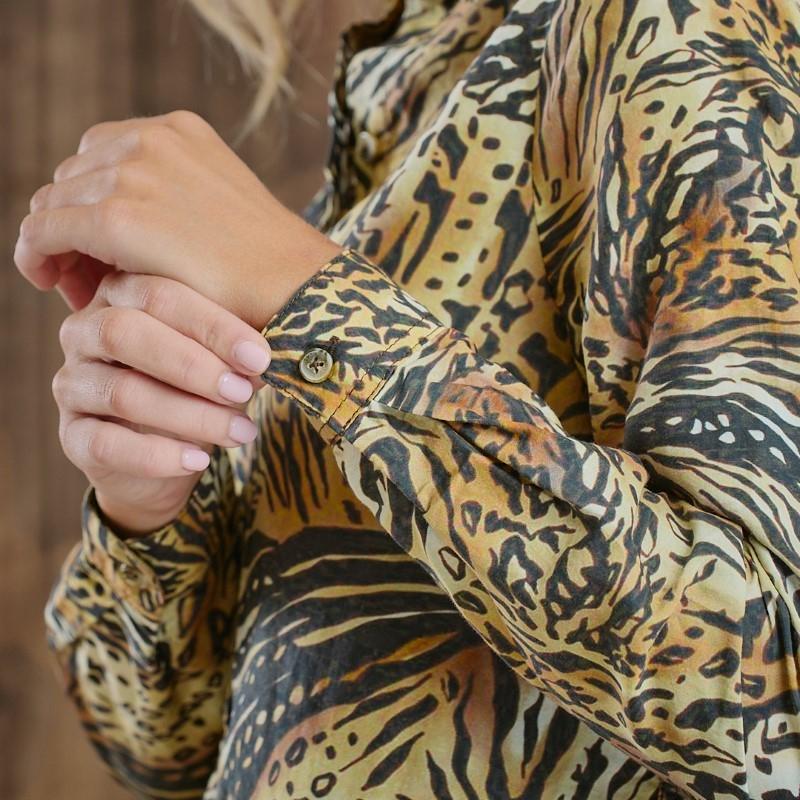 Kingsley Leopard Tortoise Shell Silk Blend SF Shirt - Ivory