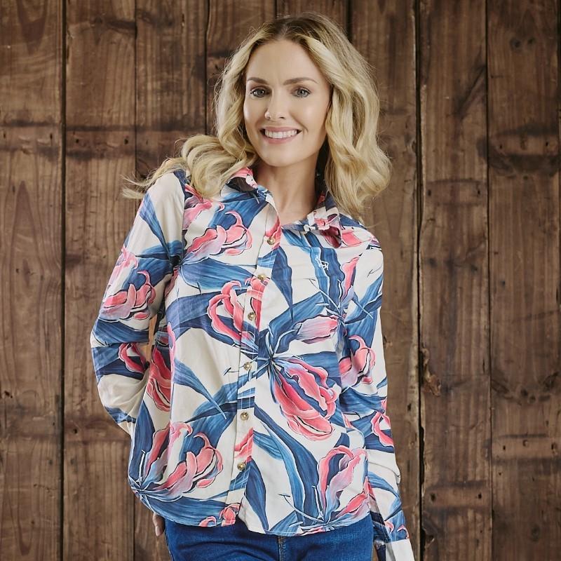Kingsley Whimsical Botanical Silk Blend Slim Fit Shirt - Ivory