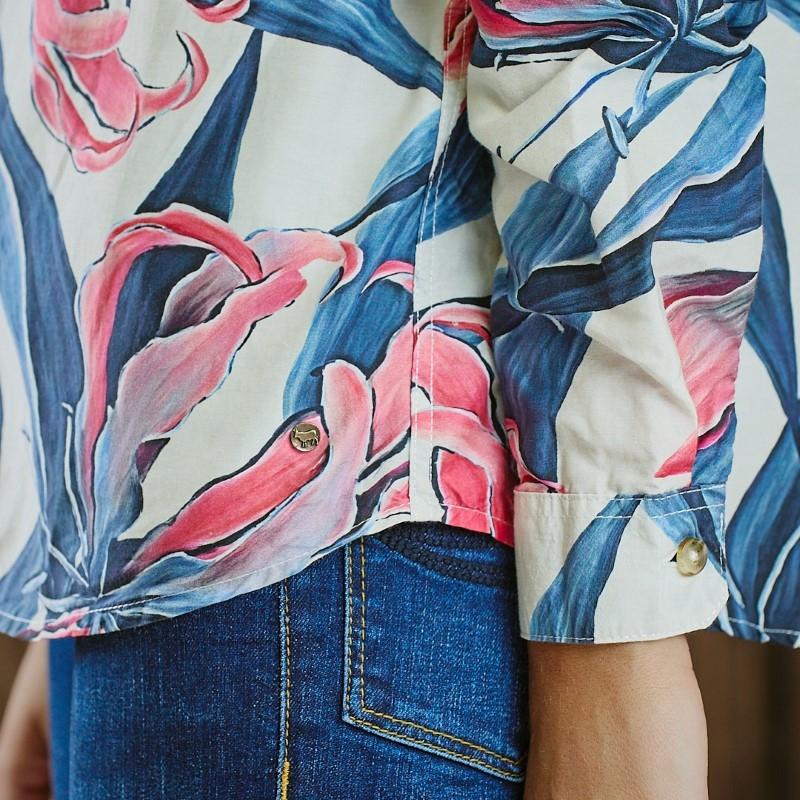 Kingsley Whimsical Botanical Silk Blend Slim Fit Shirt - Ivory