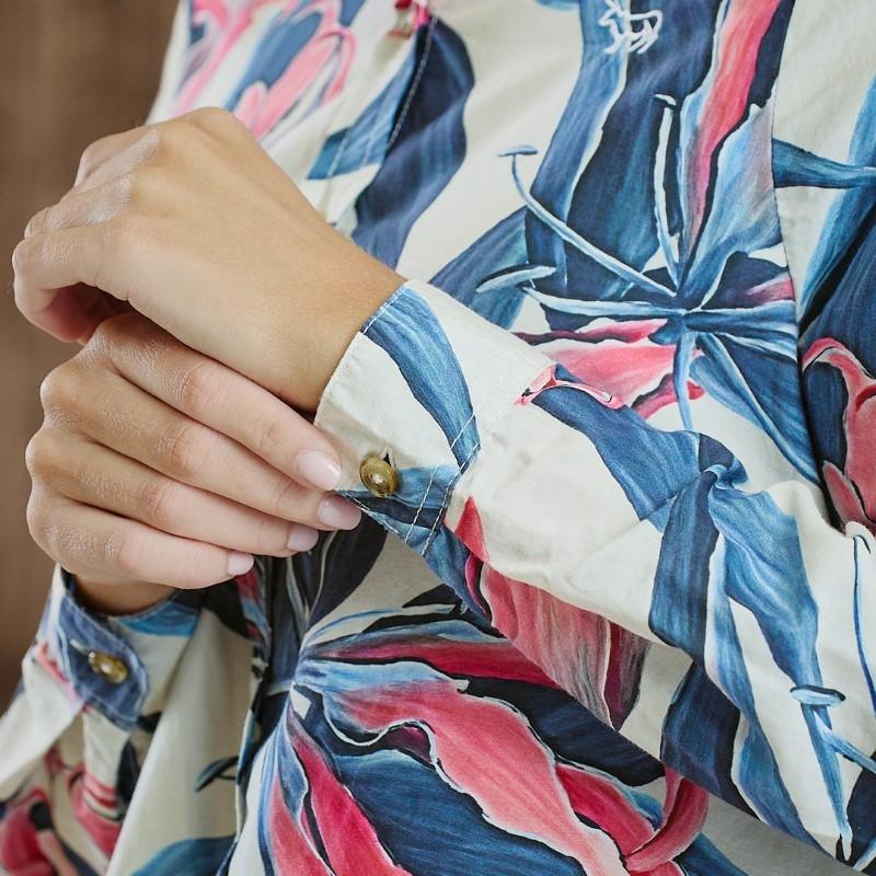 Kingsley Whimsical Botanical Silk Blend Slim Fit Shirt - Ivory
