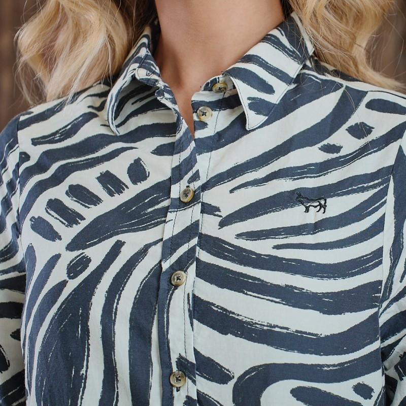 Kingsley African Monochrome Silk Blend Slim Fit Shirt - Ivory
