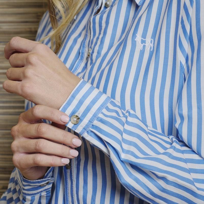 Summer Stripe Silk Blend Shirt - Aqua
