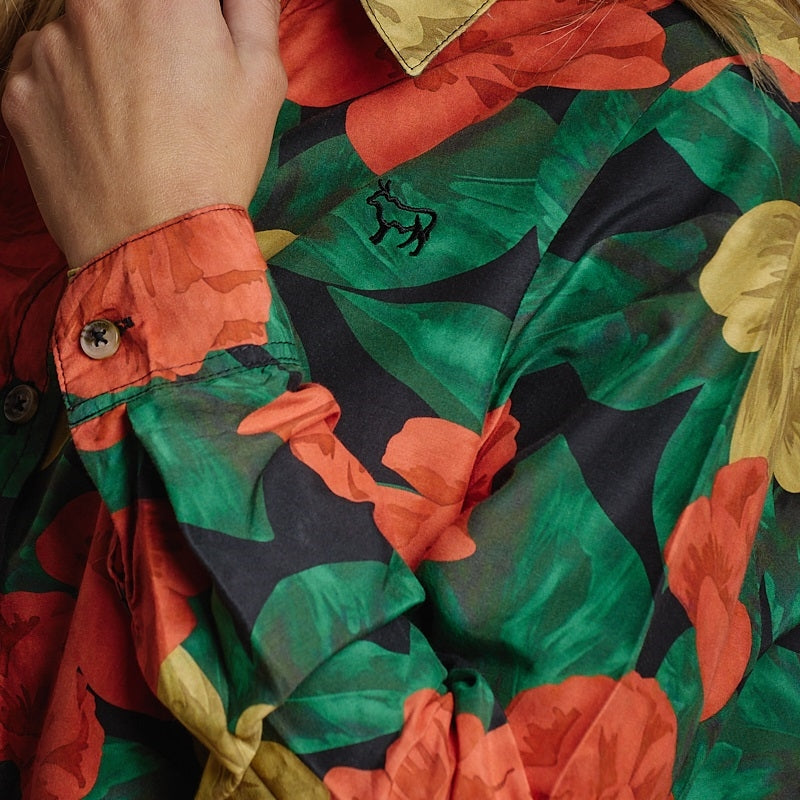 Summer Blossom Silk Blend Shirt - Cardinal