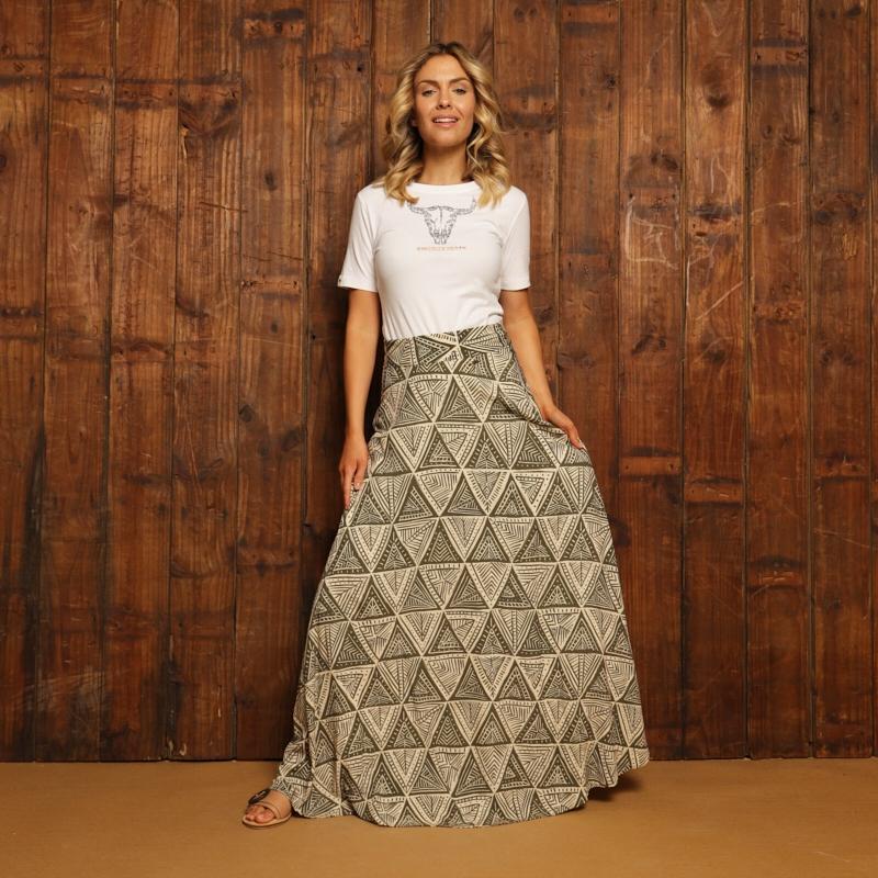 Kingsley Geo Tribal Maxi Skirt  - Fatigue