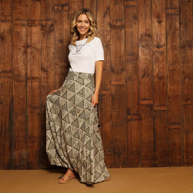 Kingsley Geo Tribal Maxi Skirt  - Fatigue