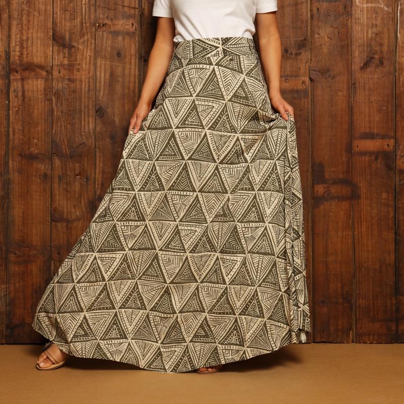 Kingsley Geo Tribal Maxi Skirt  - Fatigue