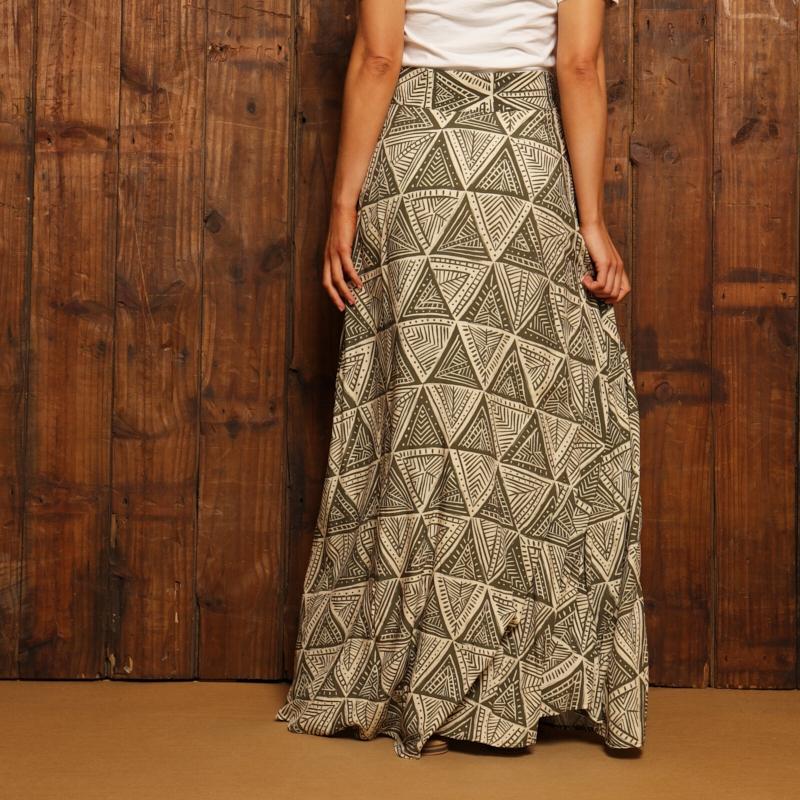 Kingsley Geo Tribal Maxi Skirt  - Fatigue
