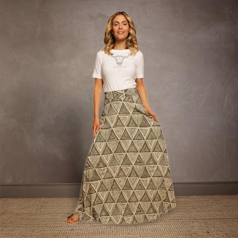 Geo Tribal Maxi Skirt - Fatigue